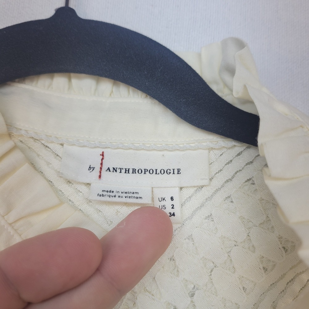 Anthropologie Lace Blouse Womens Size 2 Ivory Victorian Ruffle Mock Neck - Picture 3 of 8